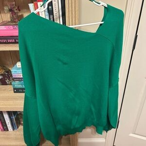 Green Umgee Asymmetrical Neckline Sweater